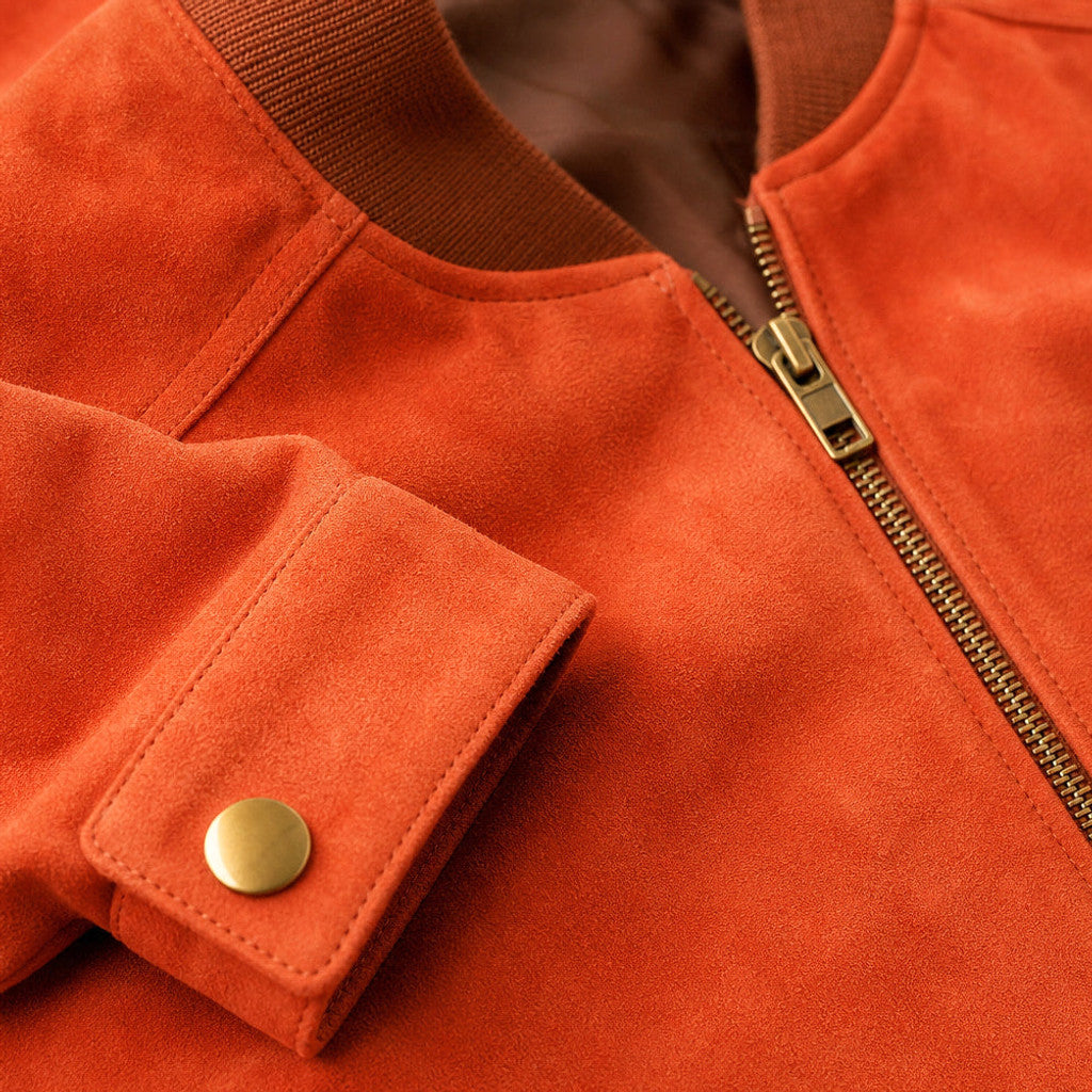 Buckley | Suede Bomber Jacket Ribbed Collar Orange