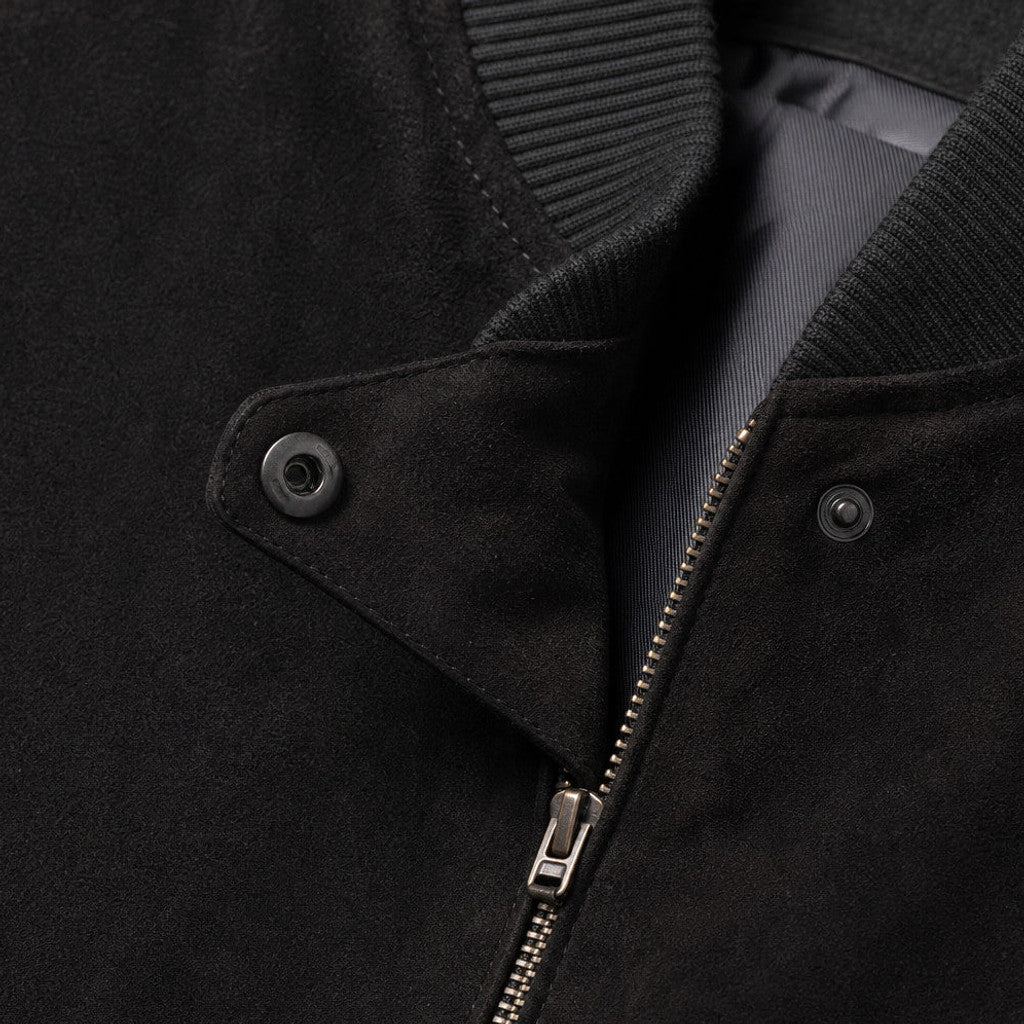 Byram | Suede Bomber Jacket Rib-Knit Collar