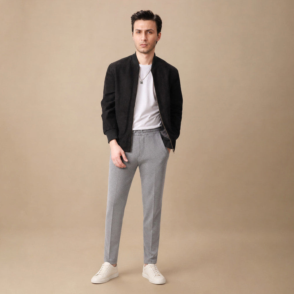 Byram | Suede Bomber Jacket Rib-Knit Collar