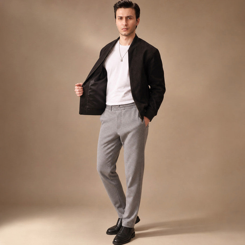 Byram | Suede Bomber Jacket Rib-Knit Collar
