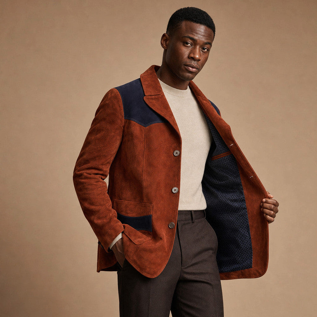 Chapman | Suede Blazer Contrast Patches Rust Brown – Product Photo