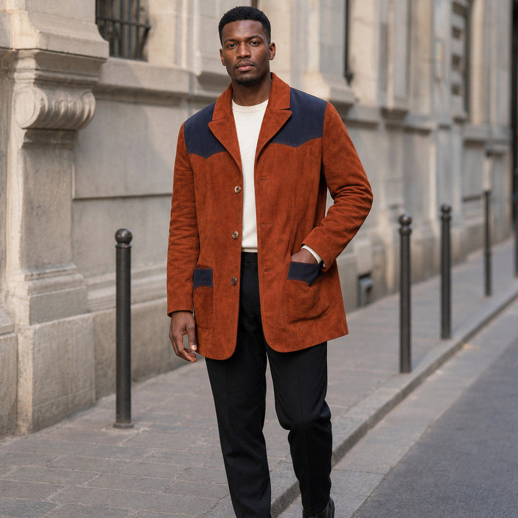 Chapman | Suede Blazer Contrast Patches Rust Brown – Product Photo
