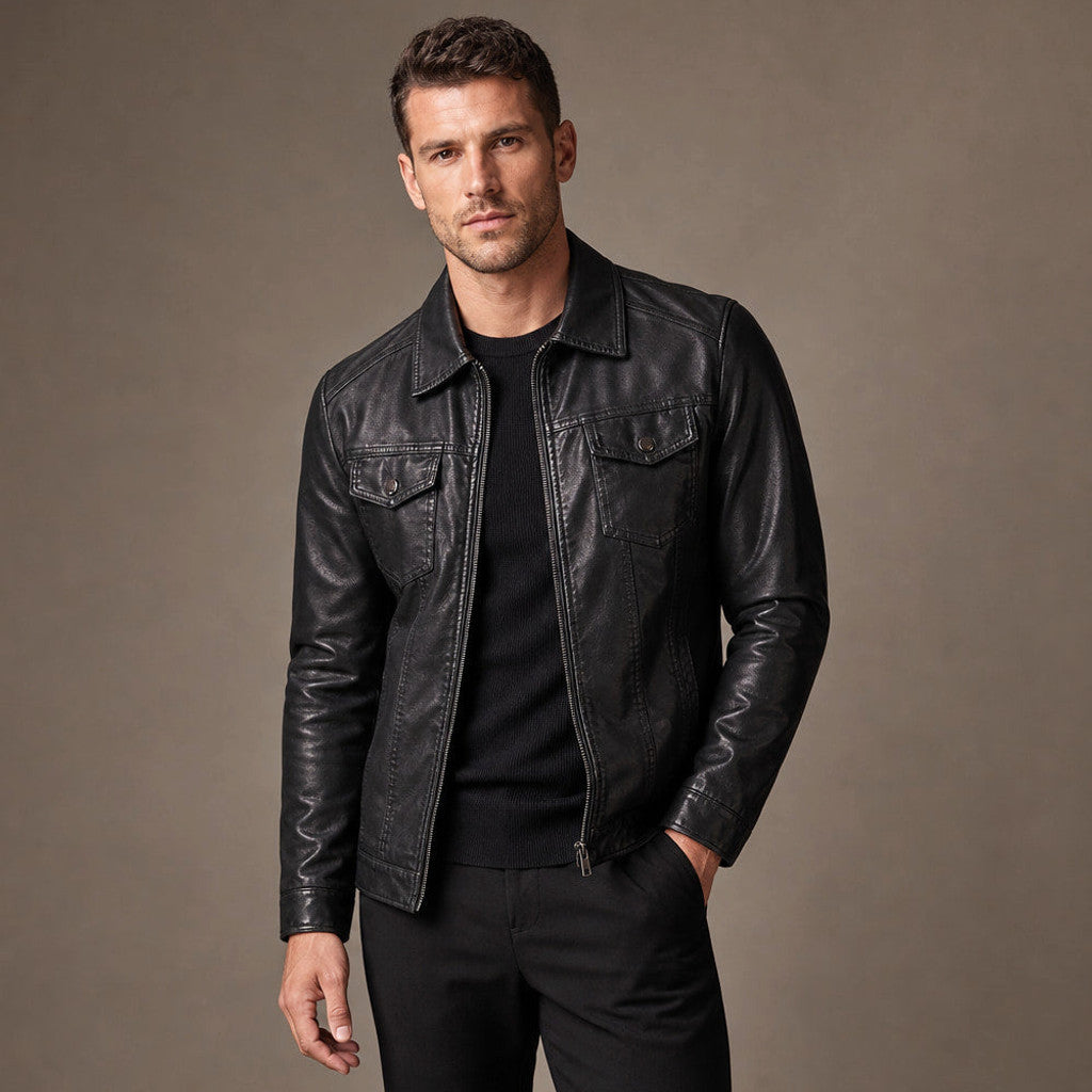 Clive | Moto Jacket Asymmetric Zip Slim Fit Black