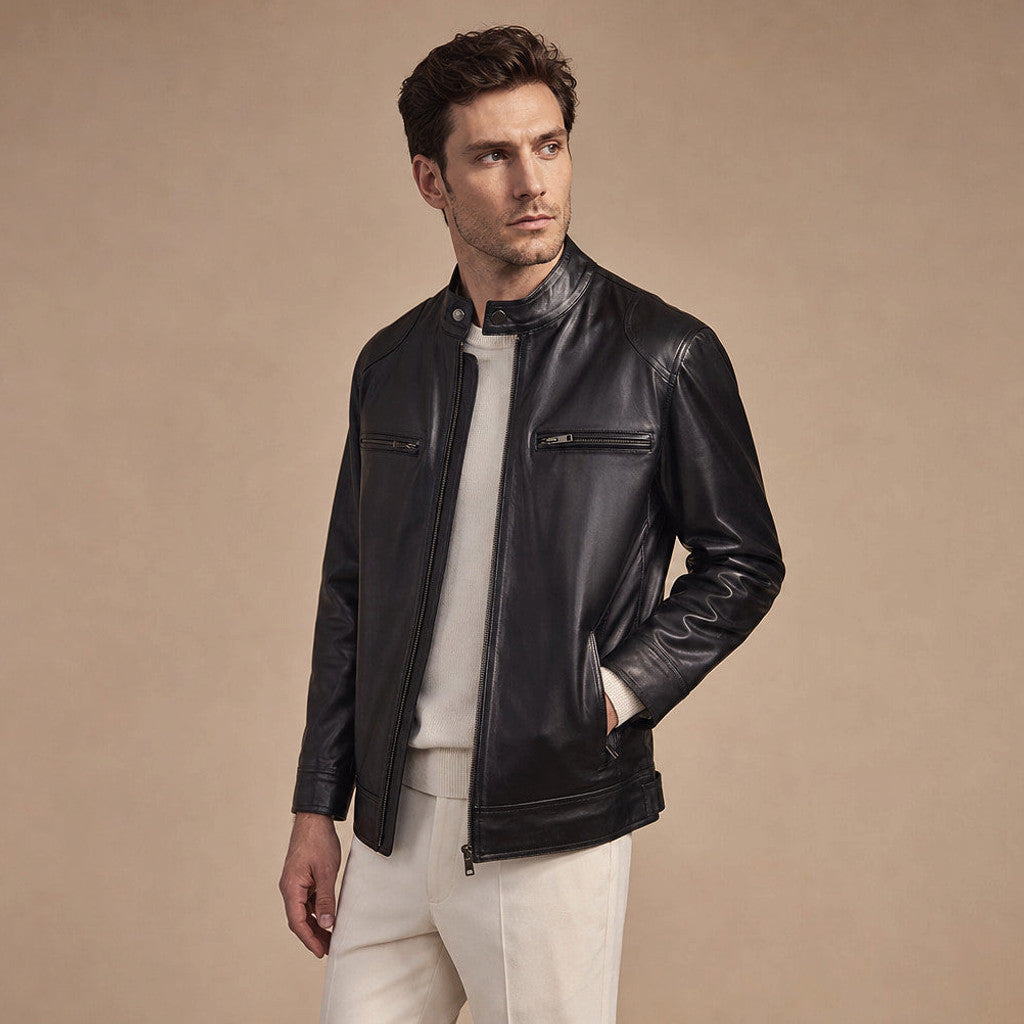 Colton | Cafe Racer Leather Jacket Black