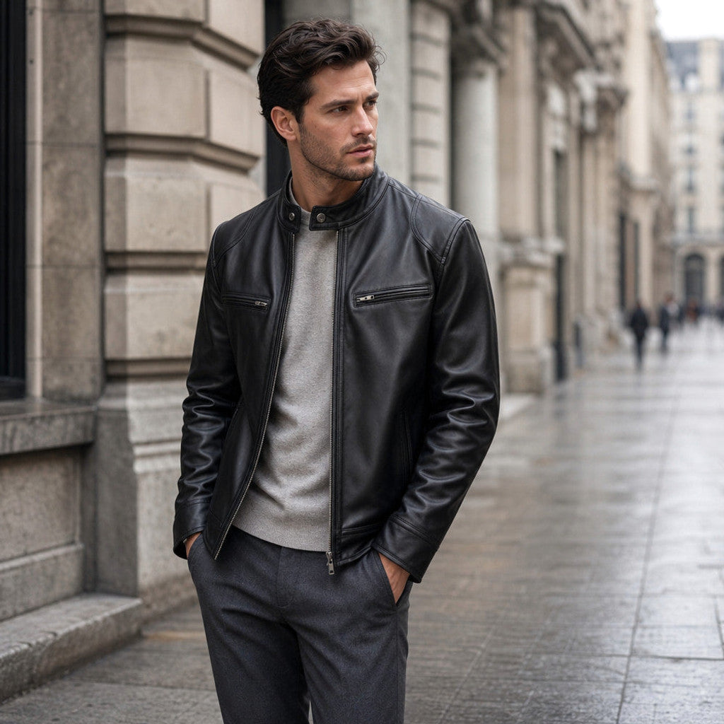 Colton | Cafe Racer Leather Jacket Black