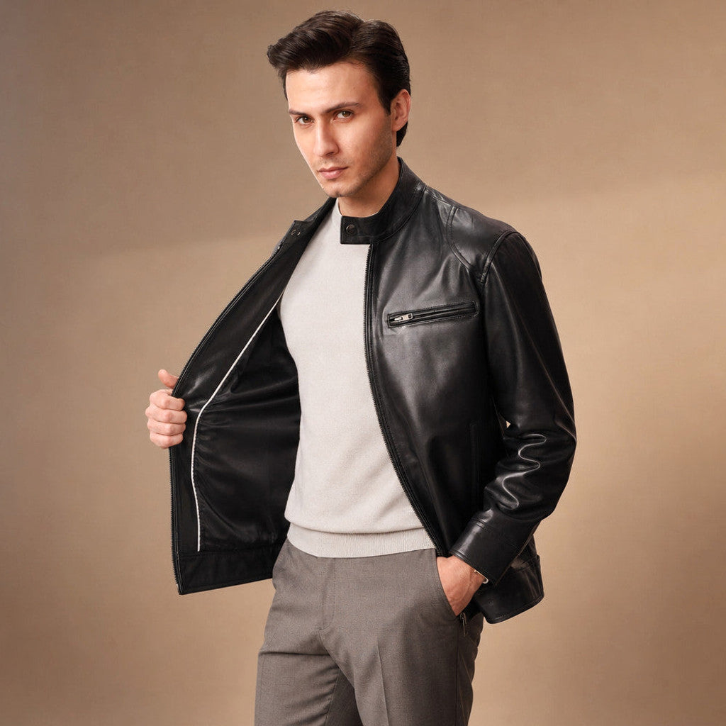 Colton | Cafe Racer Leather Jacket Black
