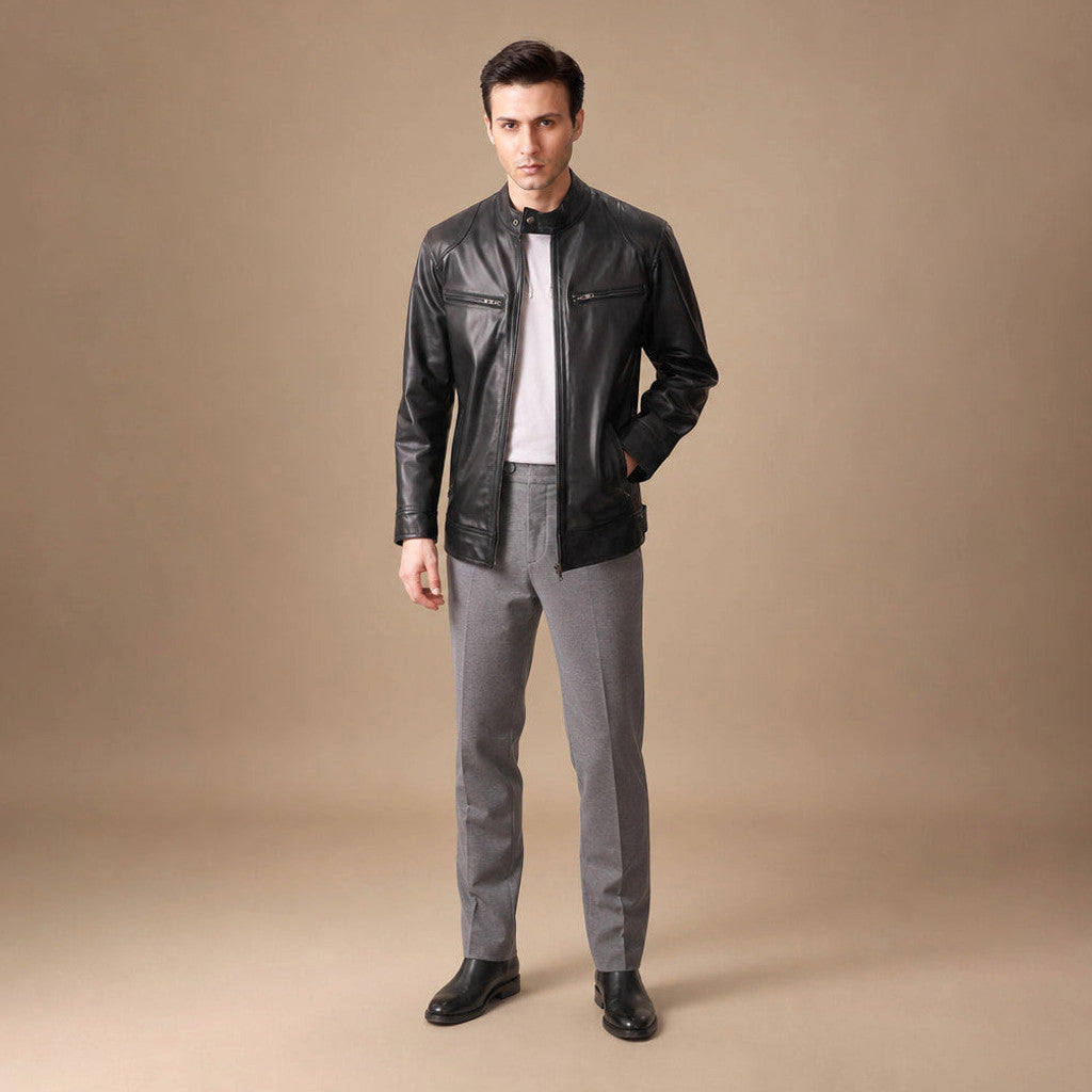 Colton | Cafe Racer Leather Jacket Black