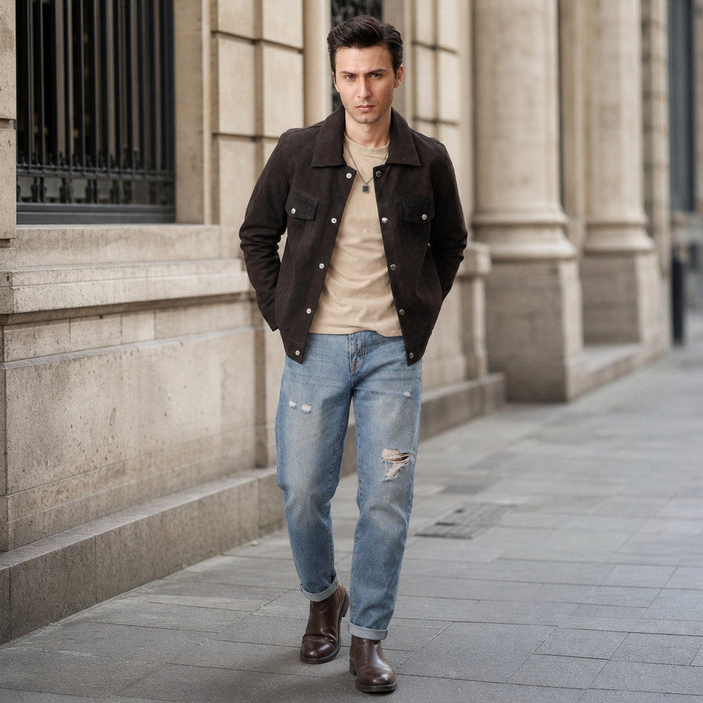 Crawford | Suede Leather Jacket Trucker Brown