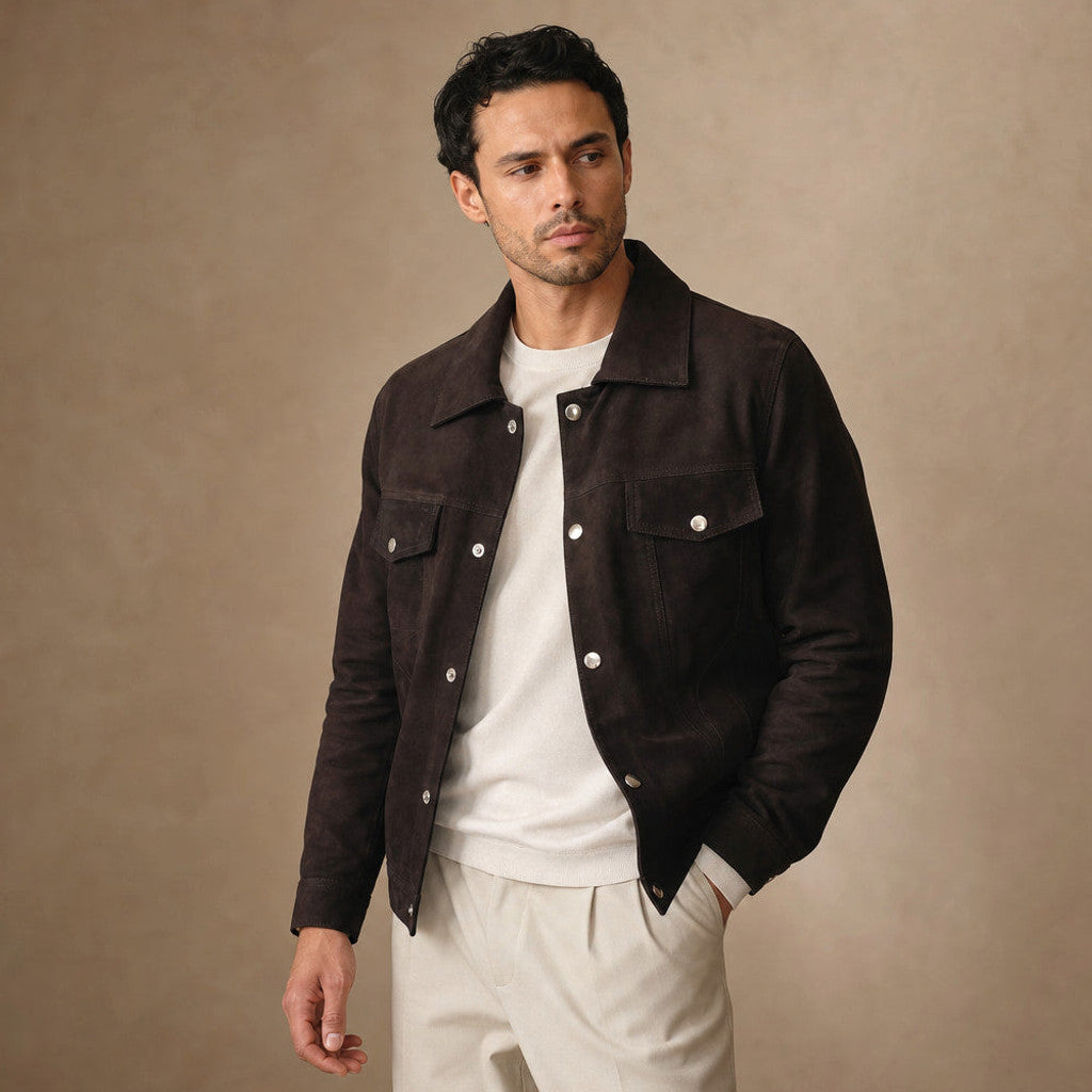Crawford | Suede Leather Jacket Trucker Brown