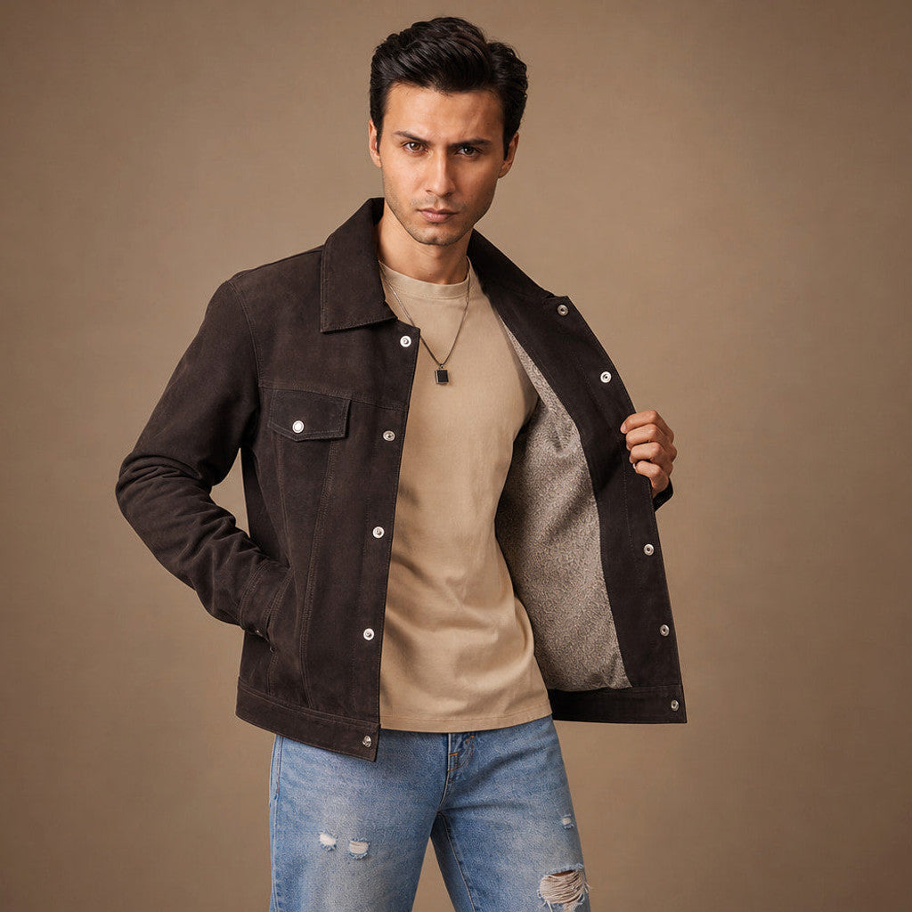 Crawford | Suede Leather Jacket Trucker Brown