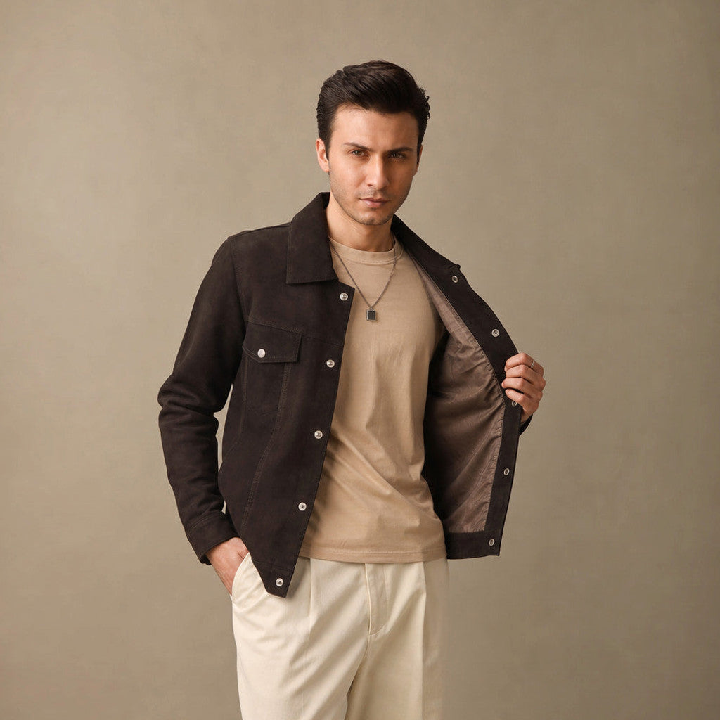 Crawford | Suede Leather Jacket Trucker Brown