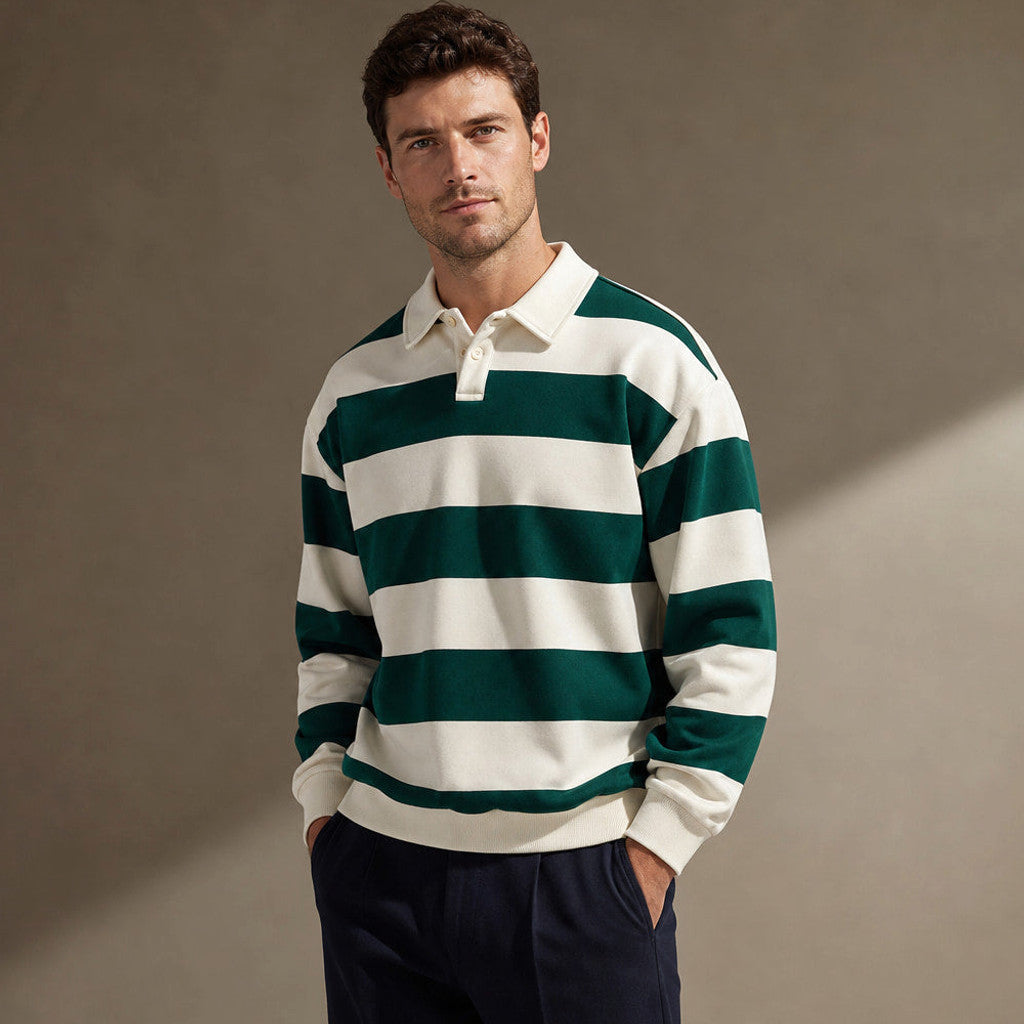 Cromwell | Rugby Shirt Striped Knit Button Placket