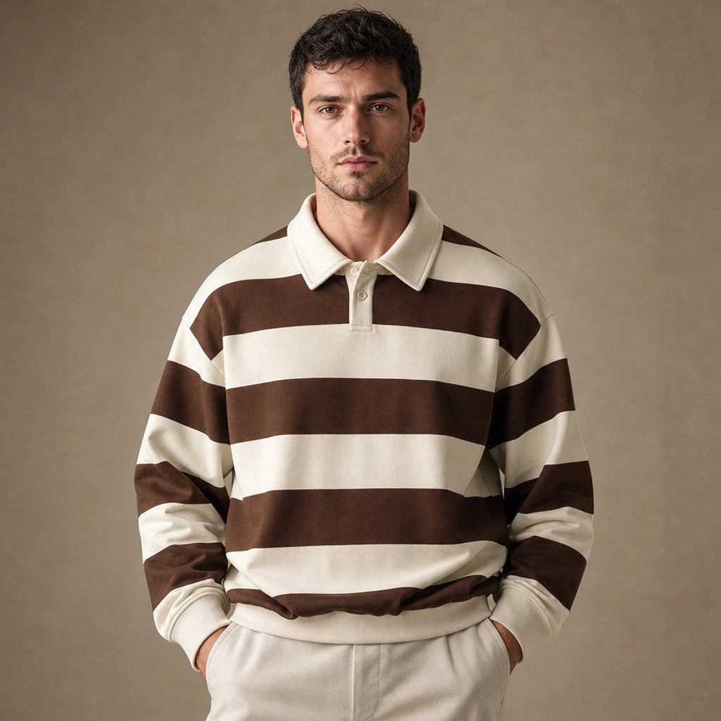 Cromwell | Rugby Shirt Striped Knit Button Placket