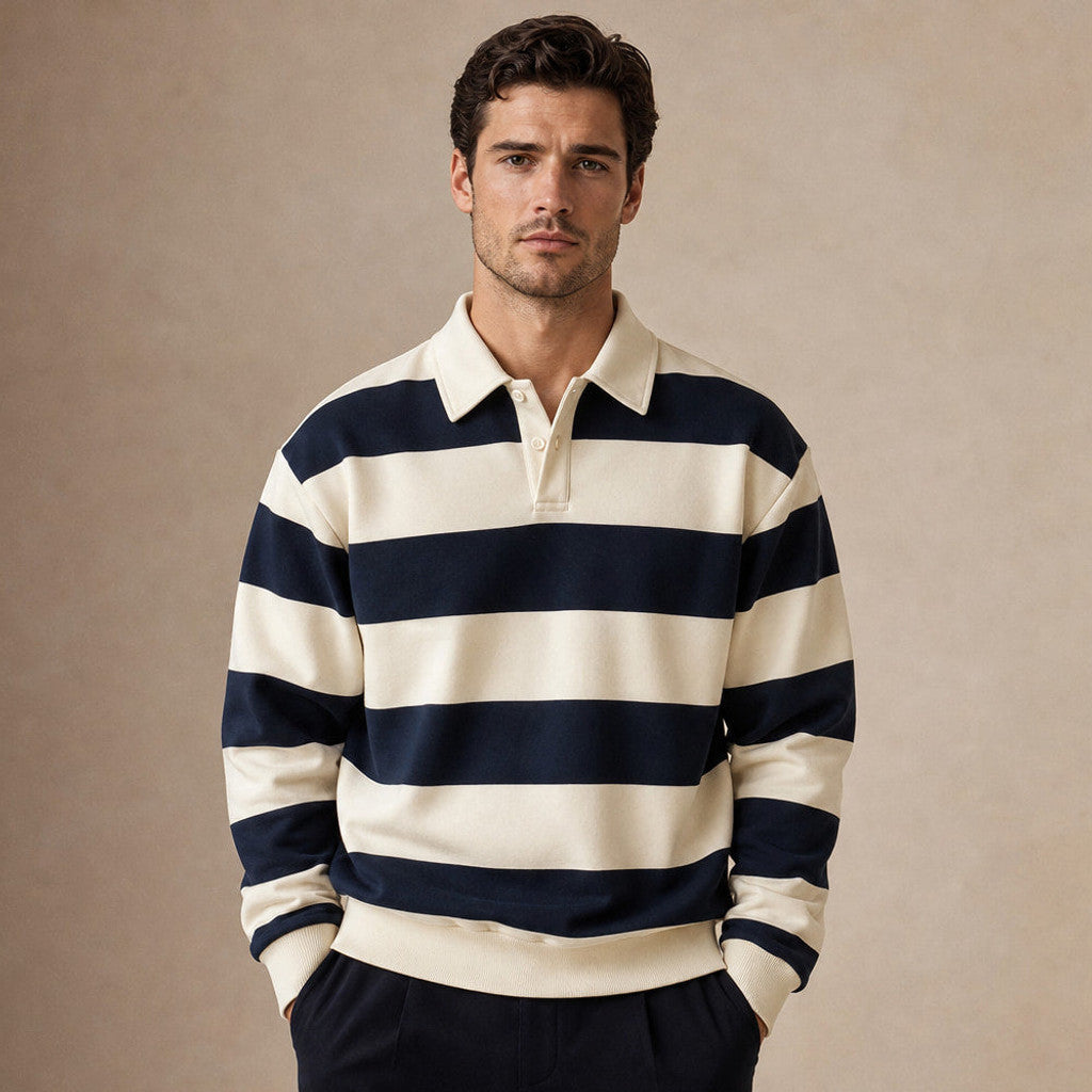 Cromwell | Rugby Shirt Striped Knit Button Placket