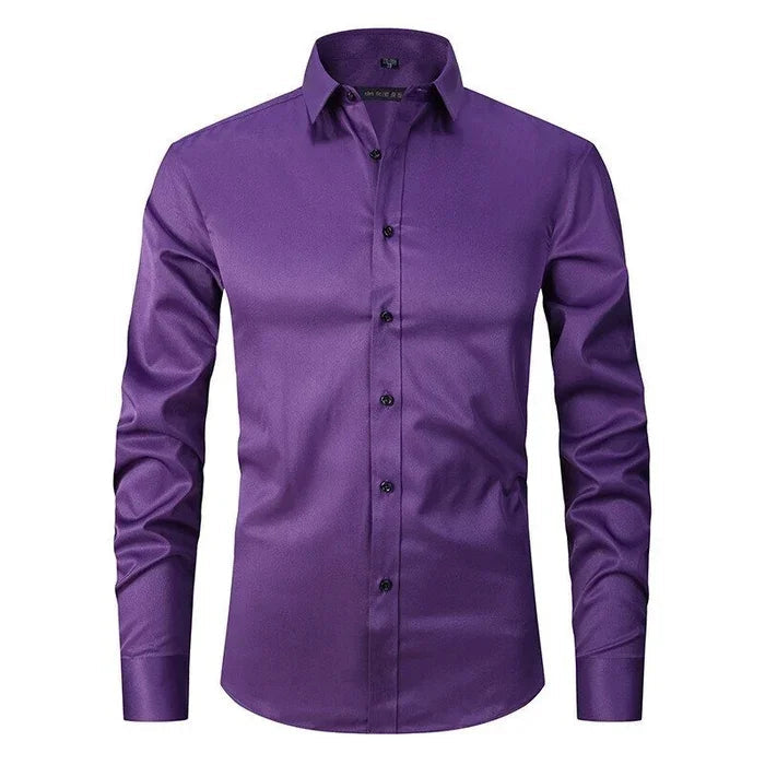 Norven | Dress Shirt Stretch Slim Fit Button-Front Long Sleeve