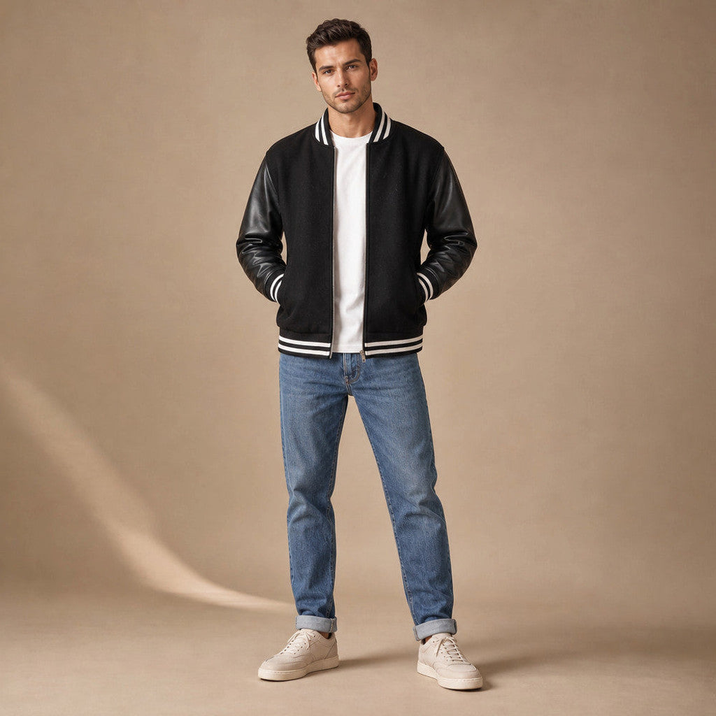 Daxton | Varsity Jacket Leather Sleeves Black