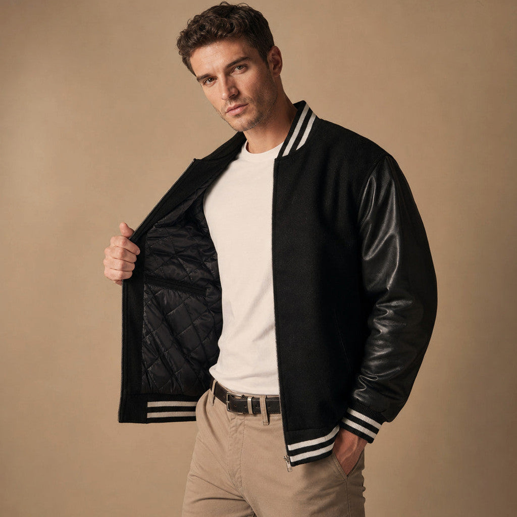 Daxton | Varsity Jacket Leather Sleeves Black