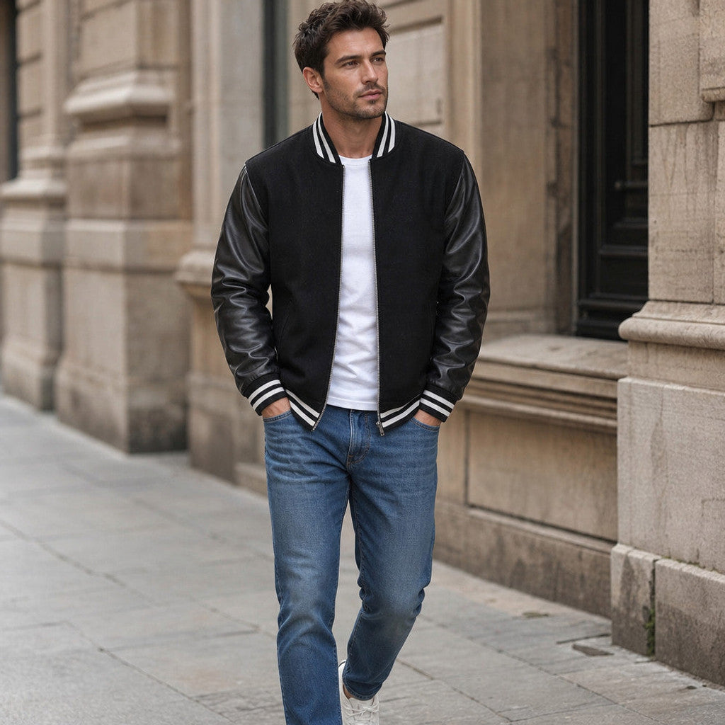 Daxton | Varsity Jacket Leather Sleeves Black