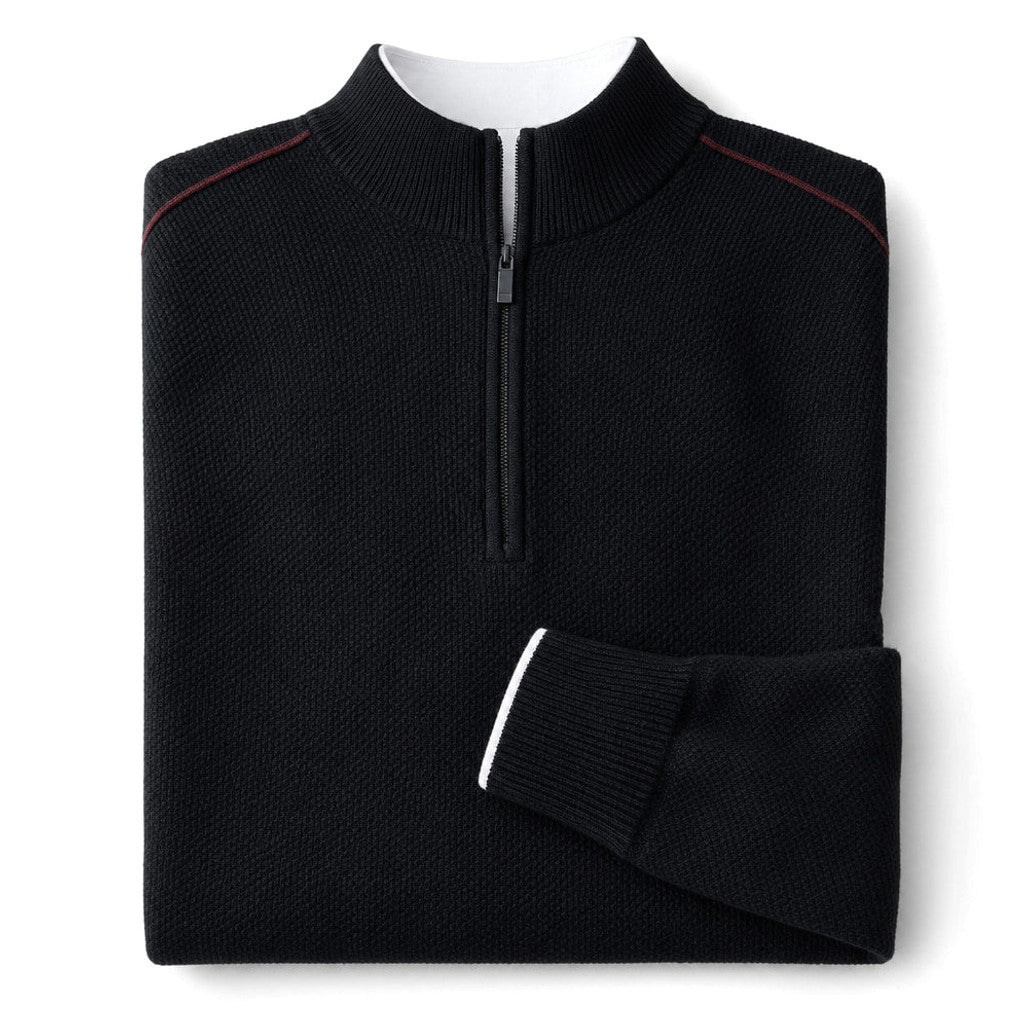 Derrick | Quarter Zip Jumper Waffle Knit Contrast Piping