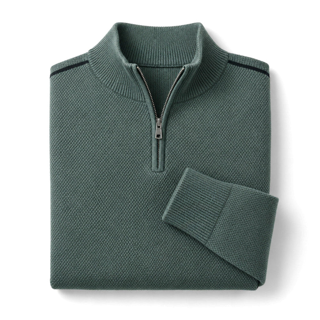 Derrick | Quarter Zip Jumper Waffle Knit Contrast Piping