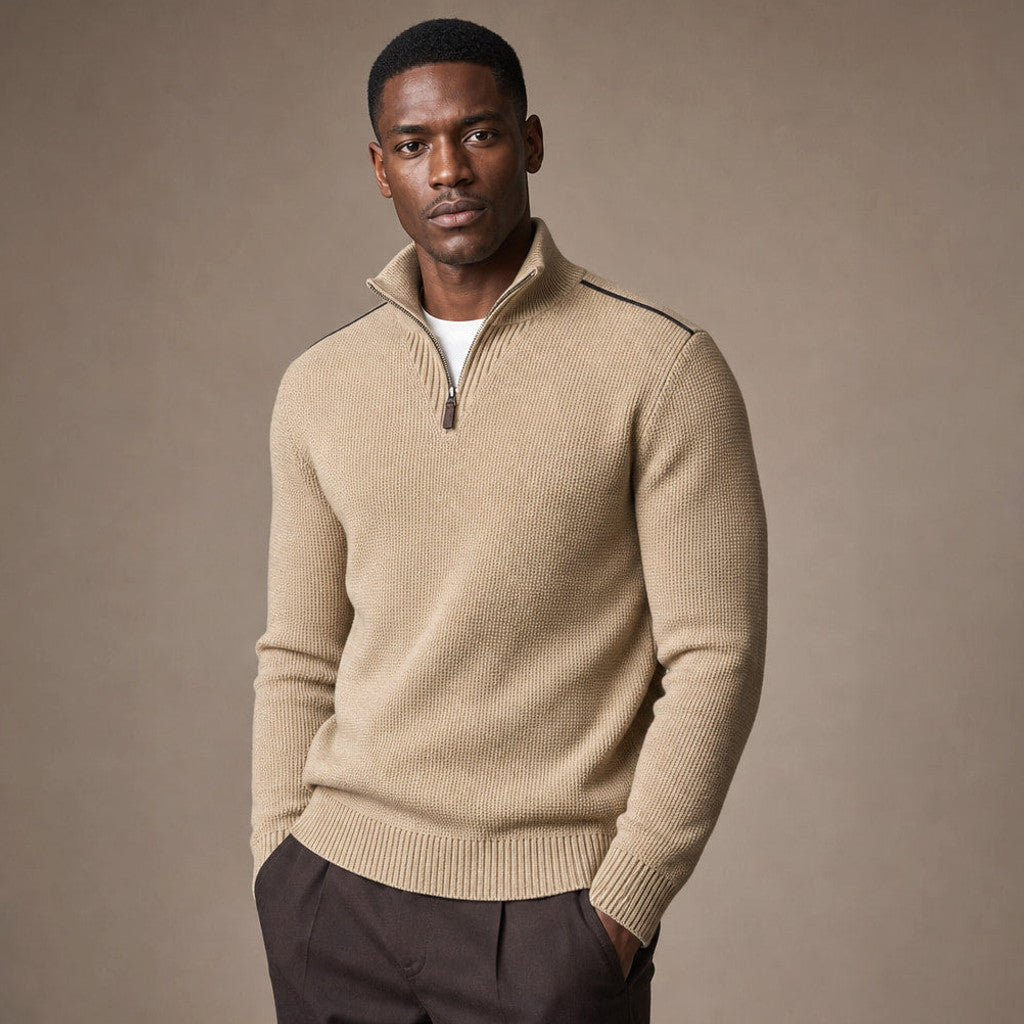 Derrick | Quarter Zip Jumper Waffle Knit Contrast Piping