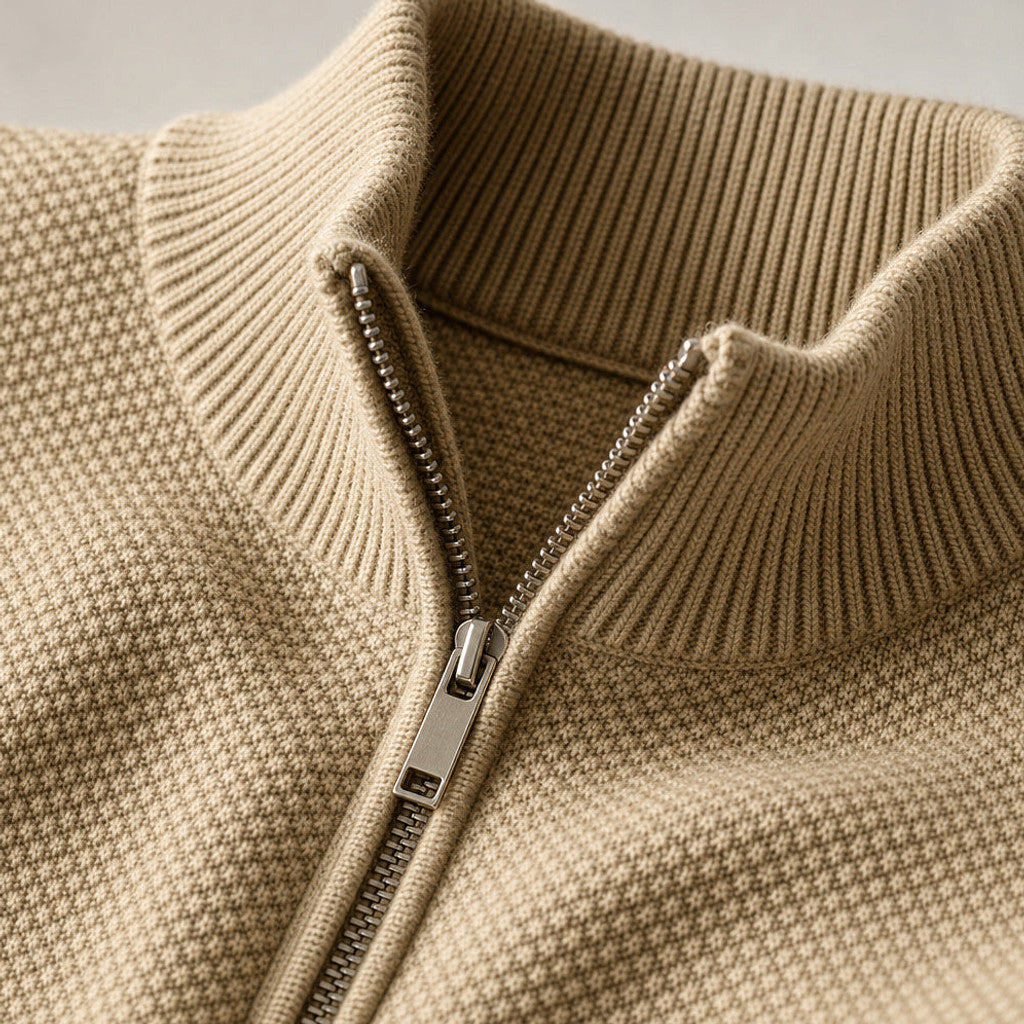 Derrick | Quarter Zip Jumper Waffle Knit Contrast Piping