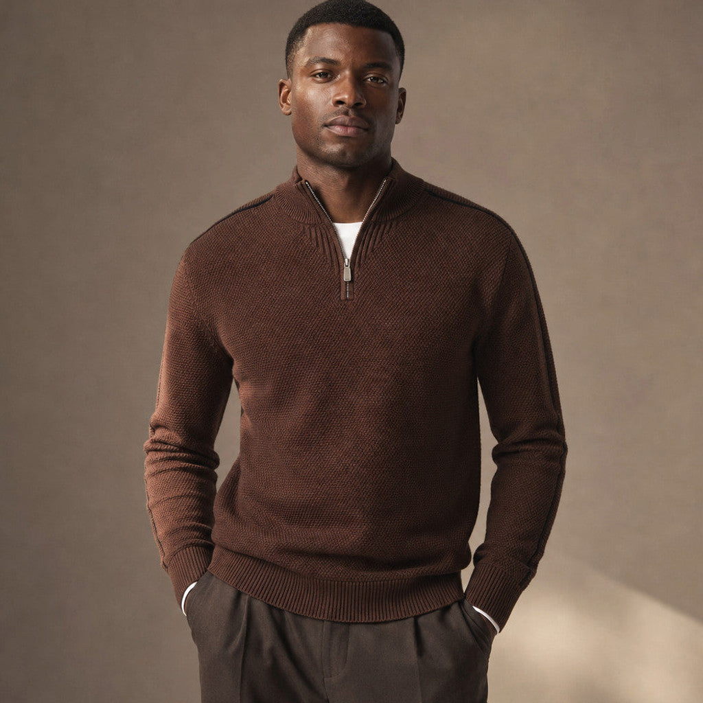Derrick | Quarter Zip Jumper Waffle Knit Contrast Piping