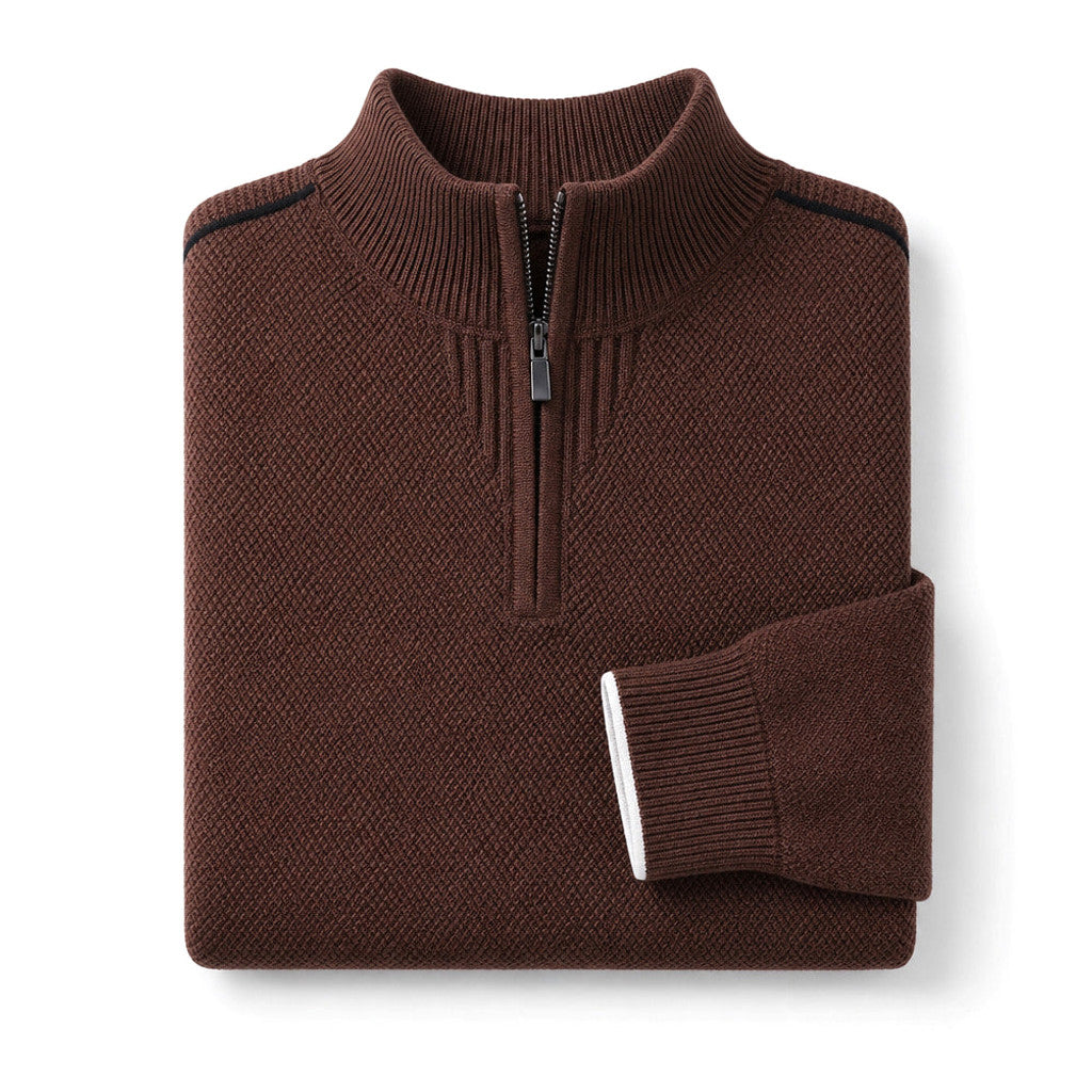 Derrick | Quarter Zip Jumper Waffle Knit Contrast Piping