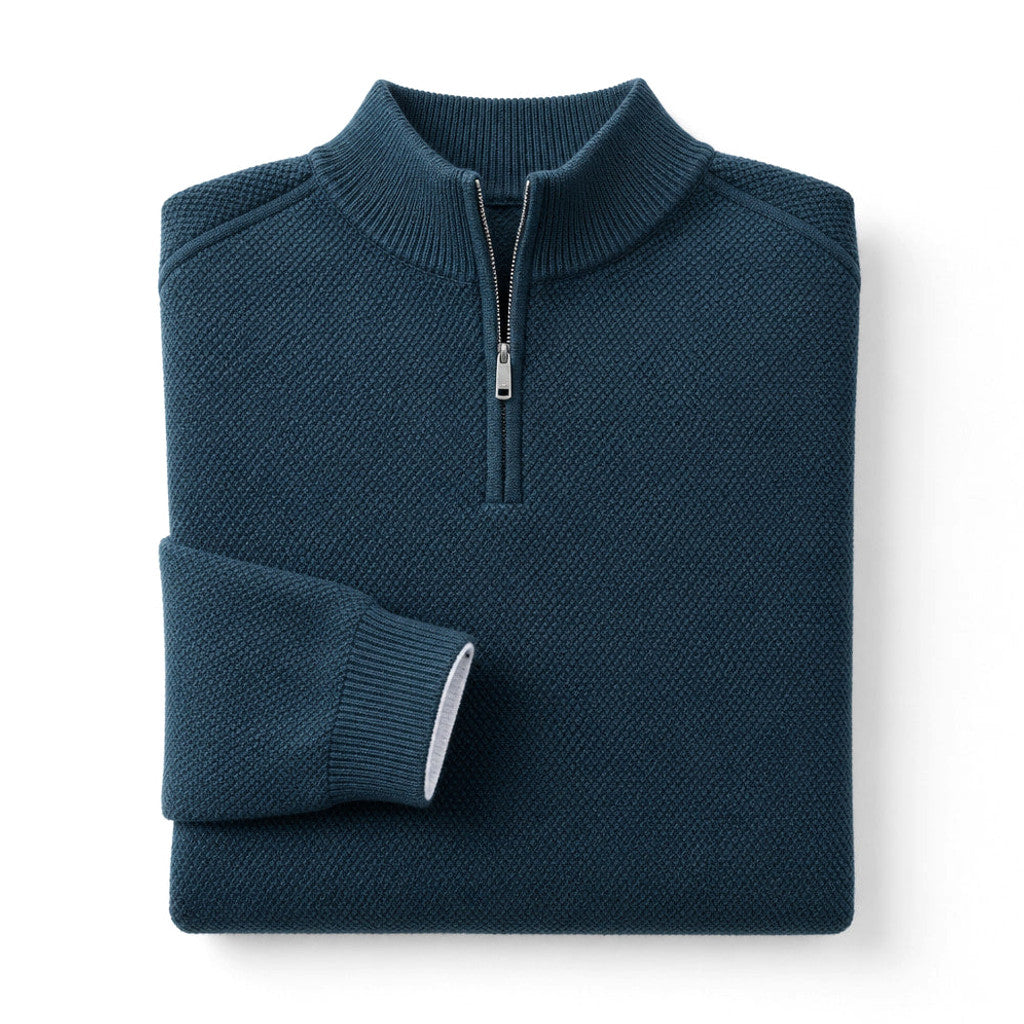 Derrick | Quarter Zip Jumper Waffle Knit Contrast Piping