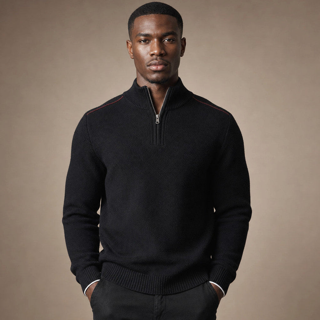 Derrick | Quarter Zip Jumper Waffle Knit Contrast Piping
