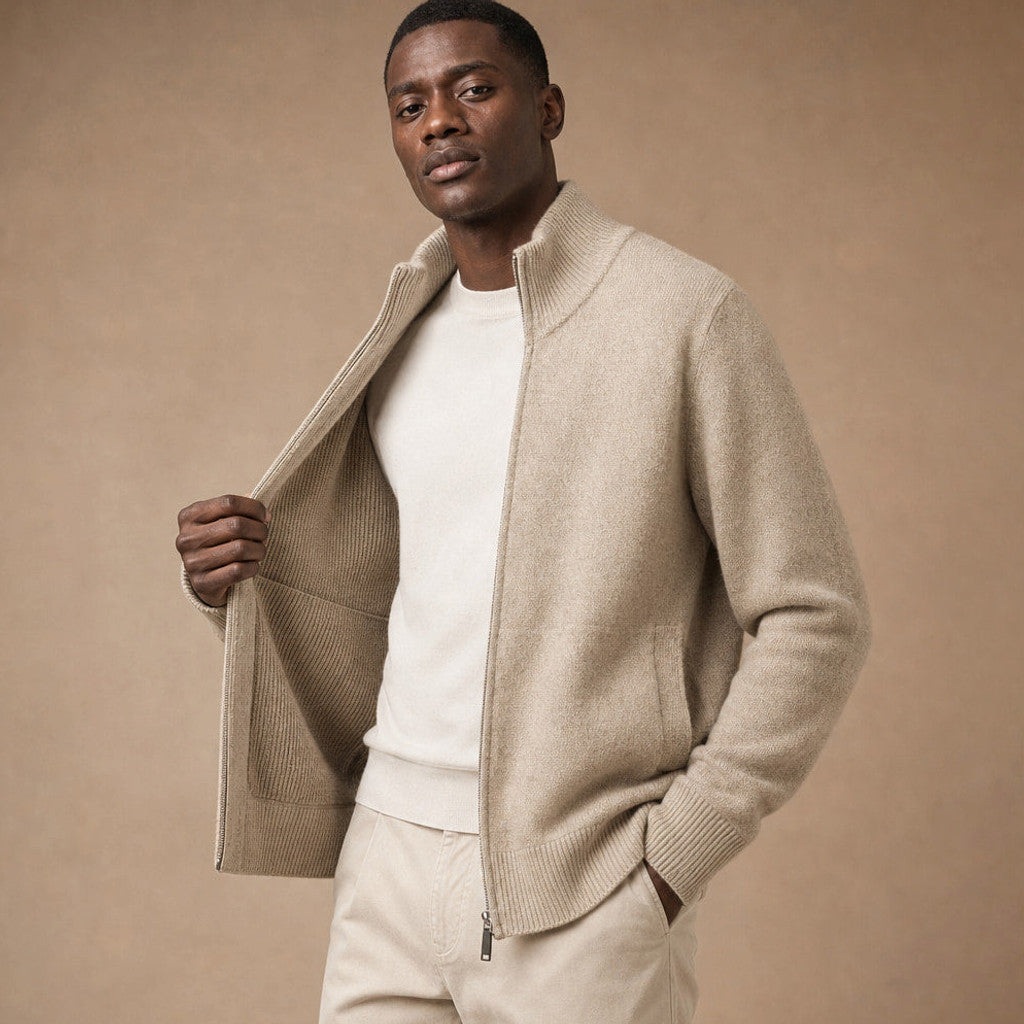 Devlin | Knit Zip Jacket Funnel Collar – Product Photo