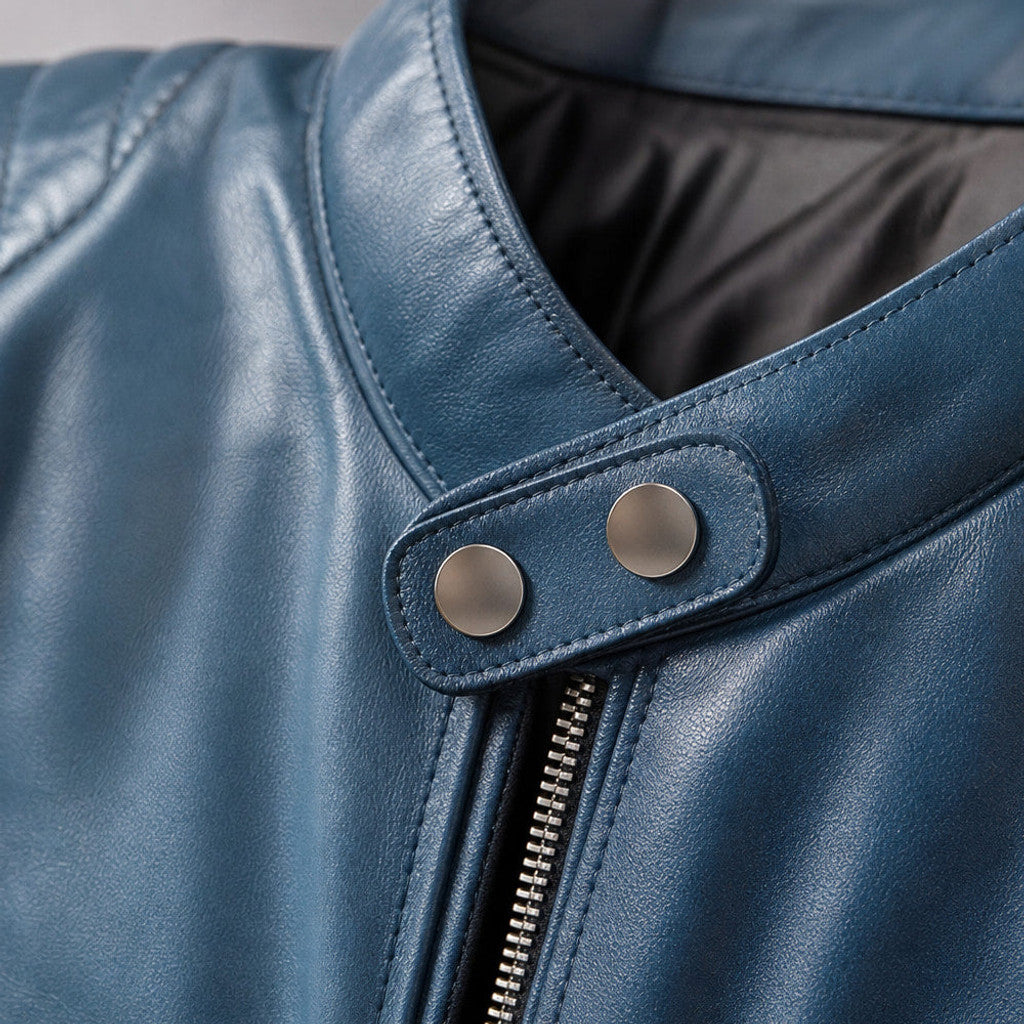 Dixon | Cafe Racer Leather Jacket Quilted Teal Blue