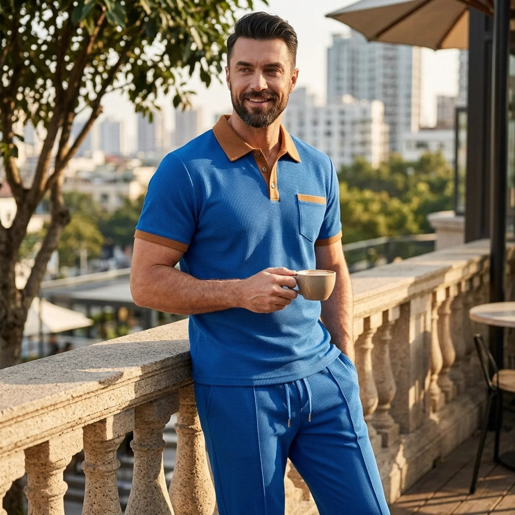 Falcren | Matching Set Waffle Knit Polo Straight-Leg Trousers