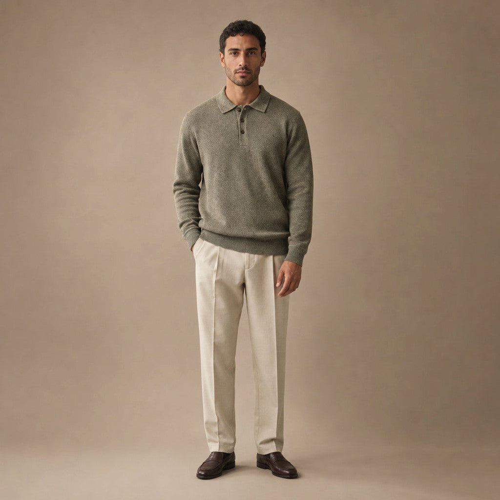 Drayton | Knit Polo Shirt Long Sleeve – Product Photo