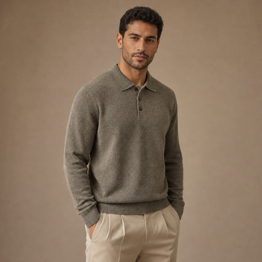 Drayton | Knit Polo Shirt Long Sleeve – Product Photo