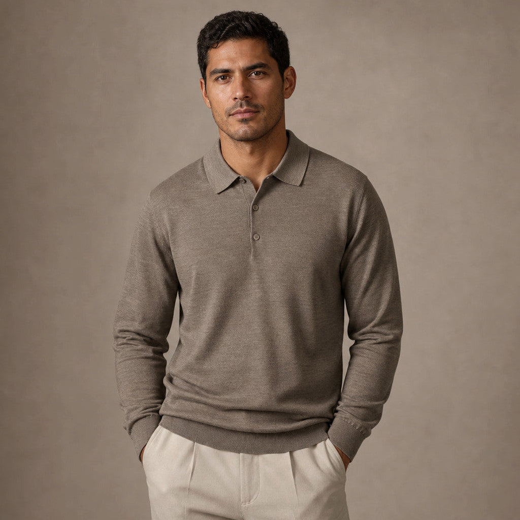 Dudley | Wool Polo Long Sleeve Knit Collar – Product Photo