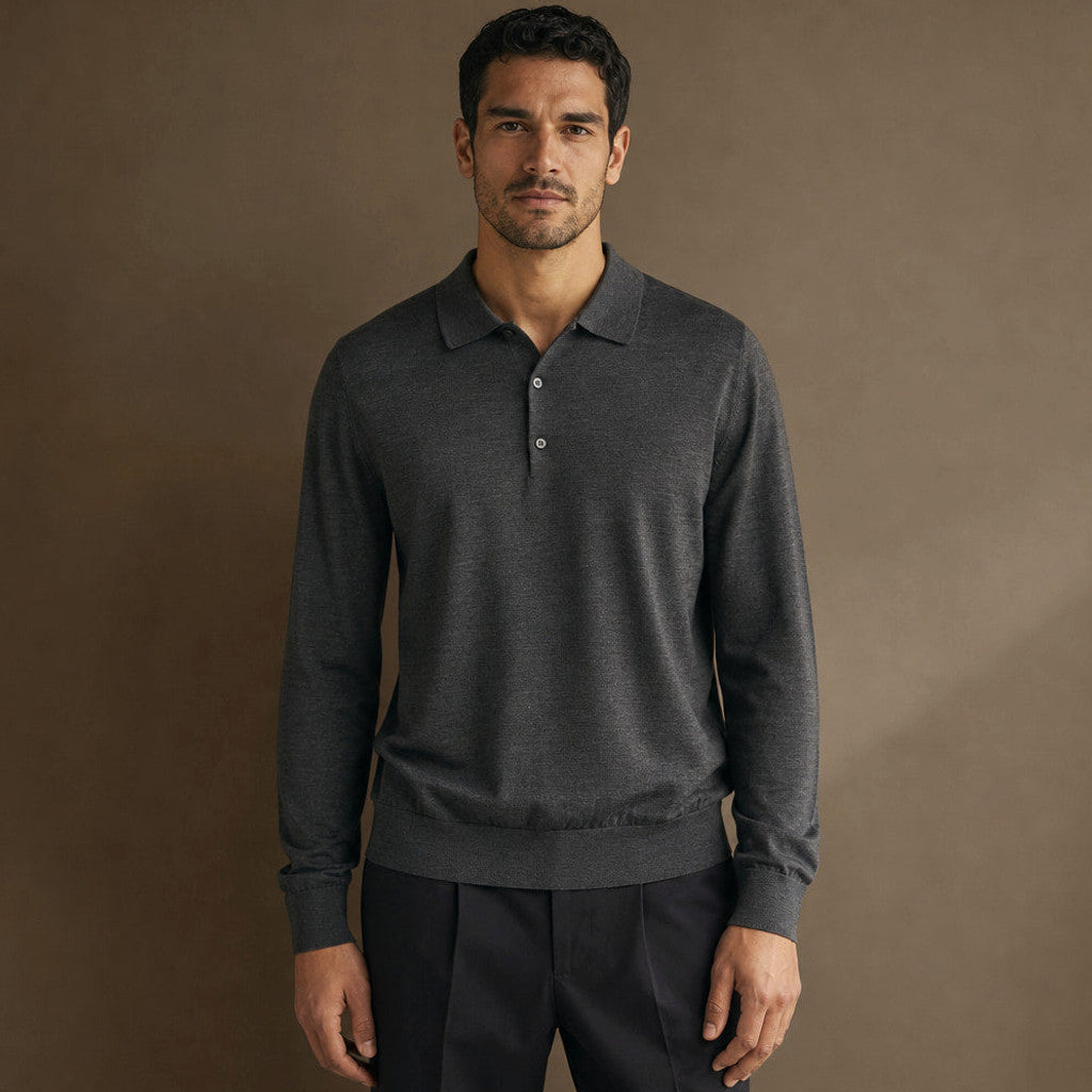 Dudley | Wool Polo Long Sleeve Knit Collar – Product Photo