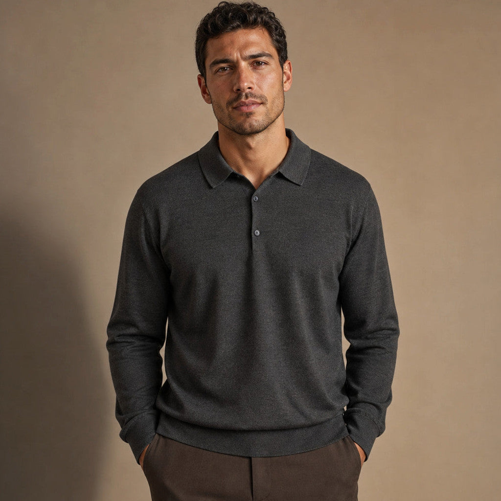 Dudley | Wool Polo Long Sleeve Knit Collar – Product Photo