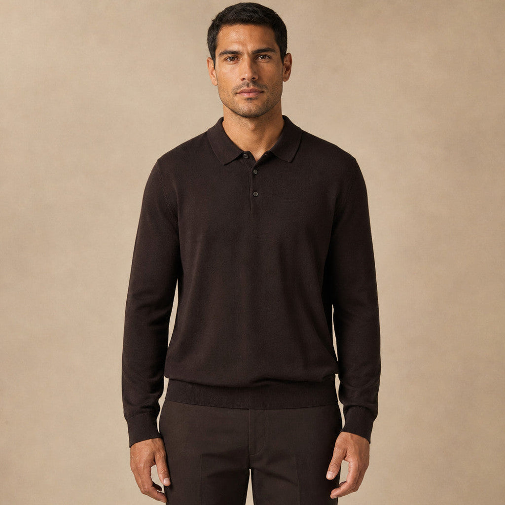 Dudley | Wool Polo Long Sleeve Knit Collar – Product Photo