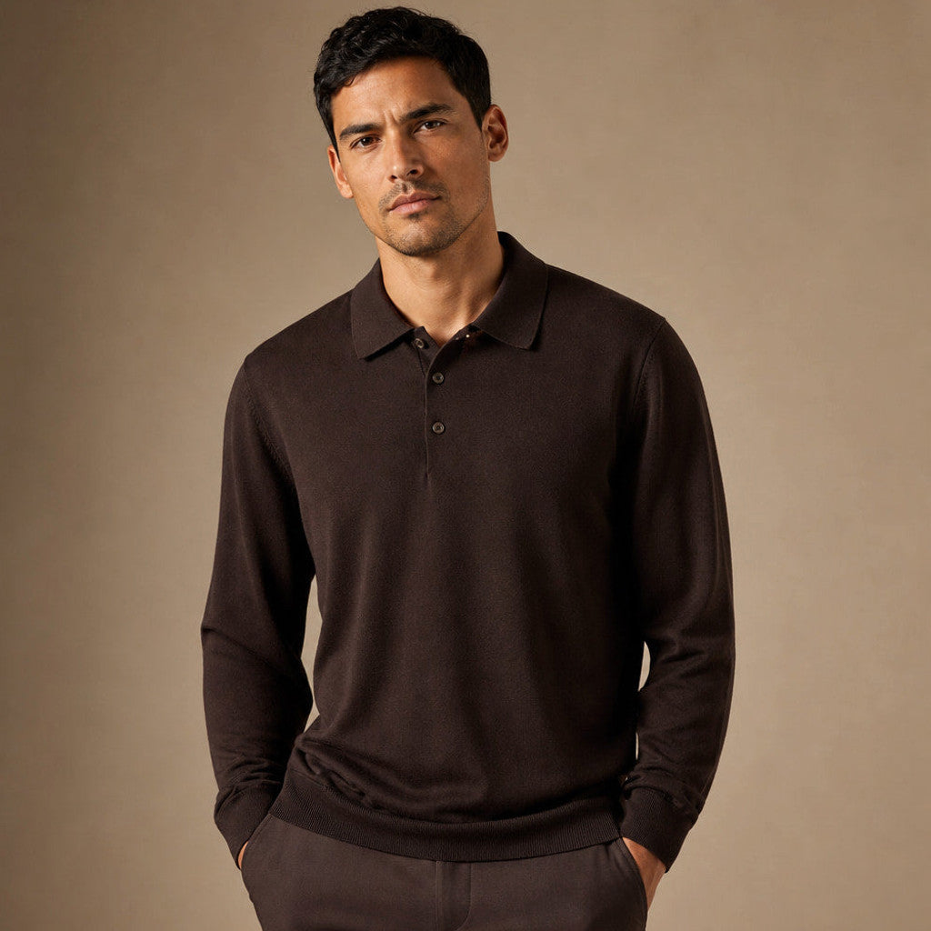 Dudley | Wool Polo Long Sleeve Knit Collar – Product Photo