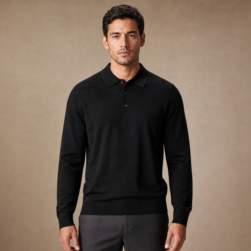 Dudley | Wool Polo Long Sleeve Knit Collar – Product Photo