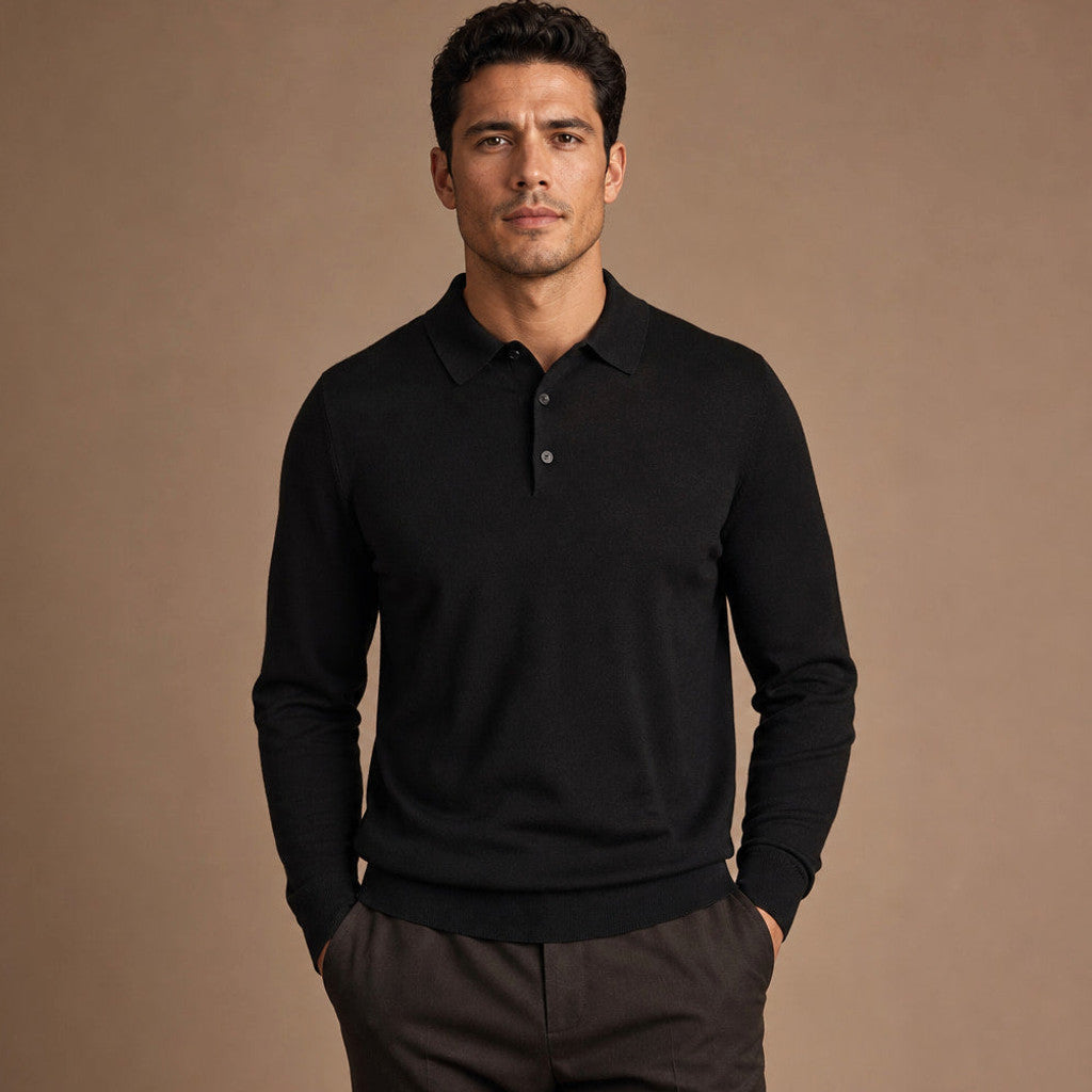 Dudley | Wool Polo Long Sleeve Knit Collar – Product Photo