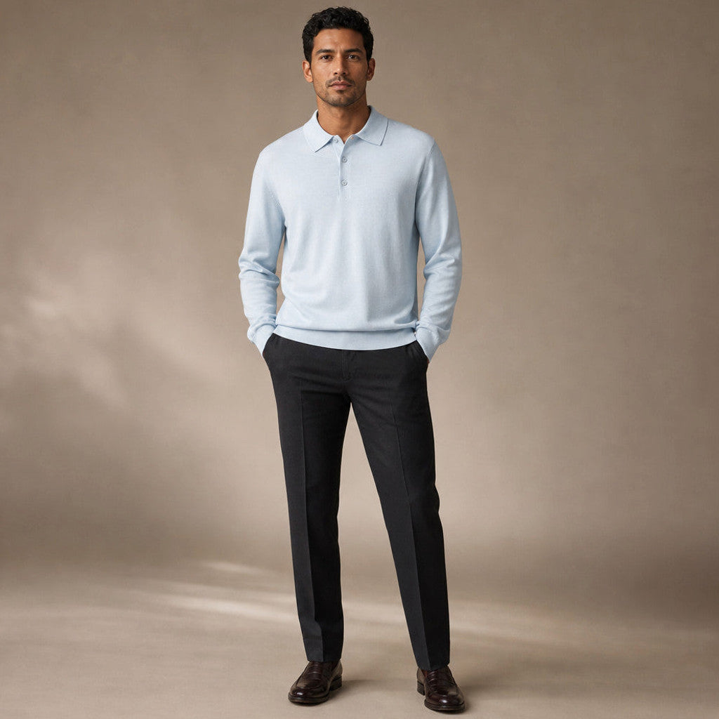 Dudley | Wool Polo Long Sleeve Knit Collar – Product Photo