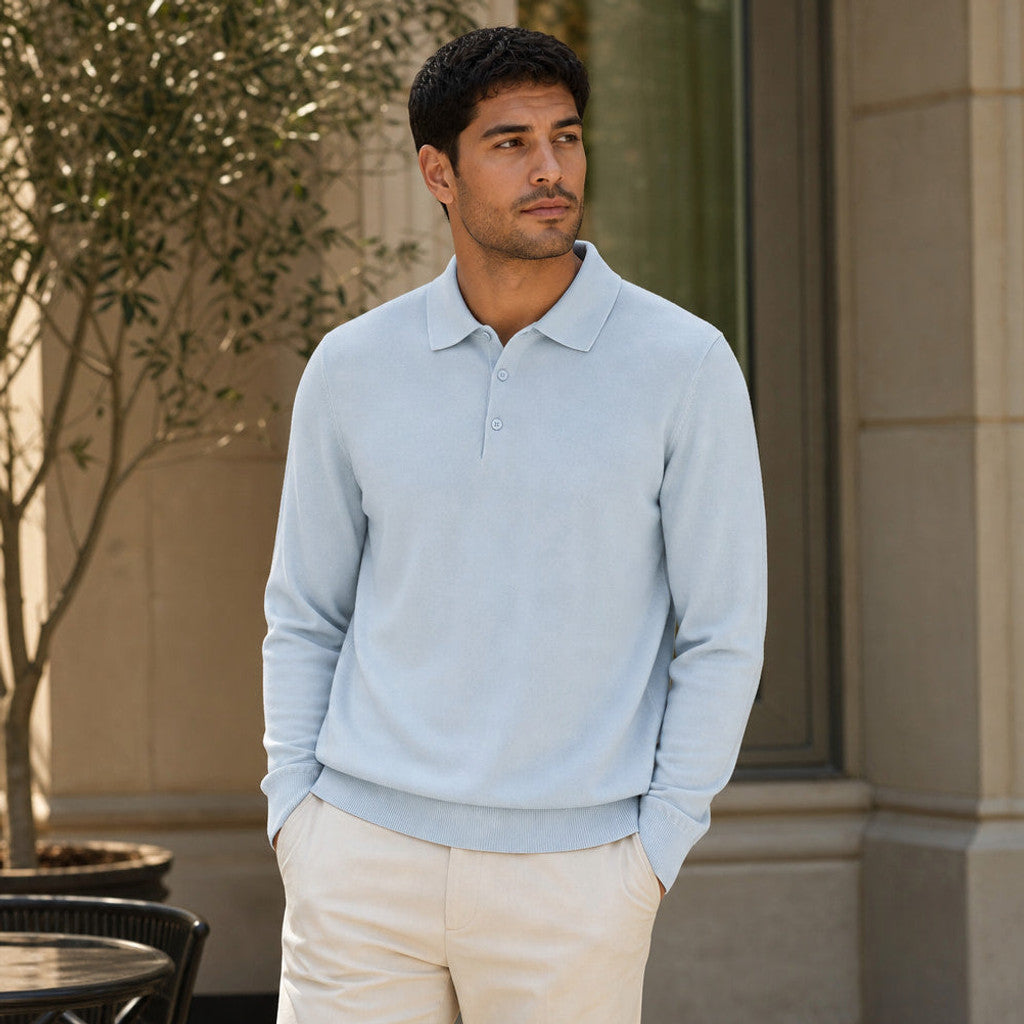 Dudley | Wool Polo Long Sleeve Knit Collar – Product Photo