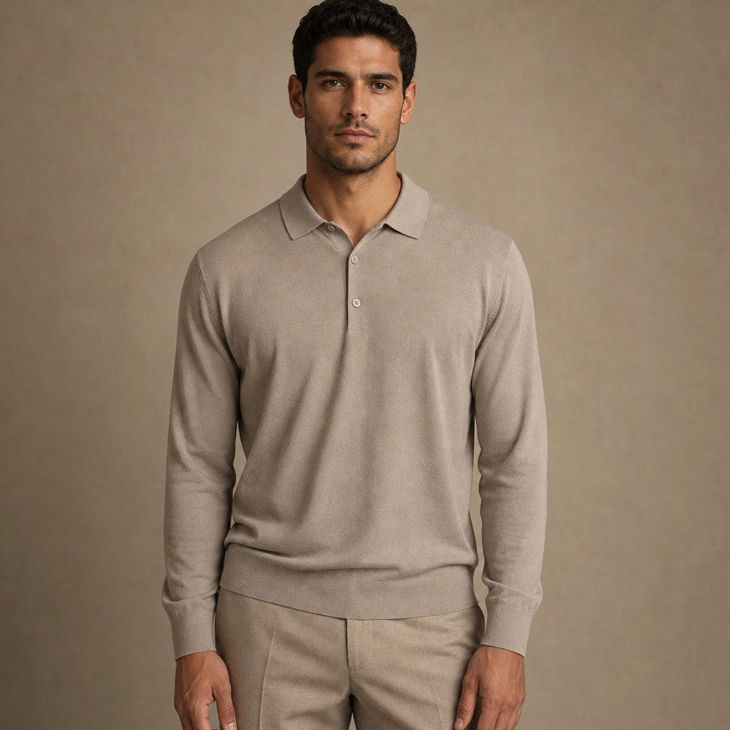 Dudley | Wool Polo Long Sleeve Knit Collar – Product Photo