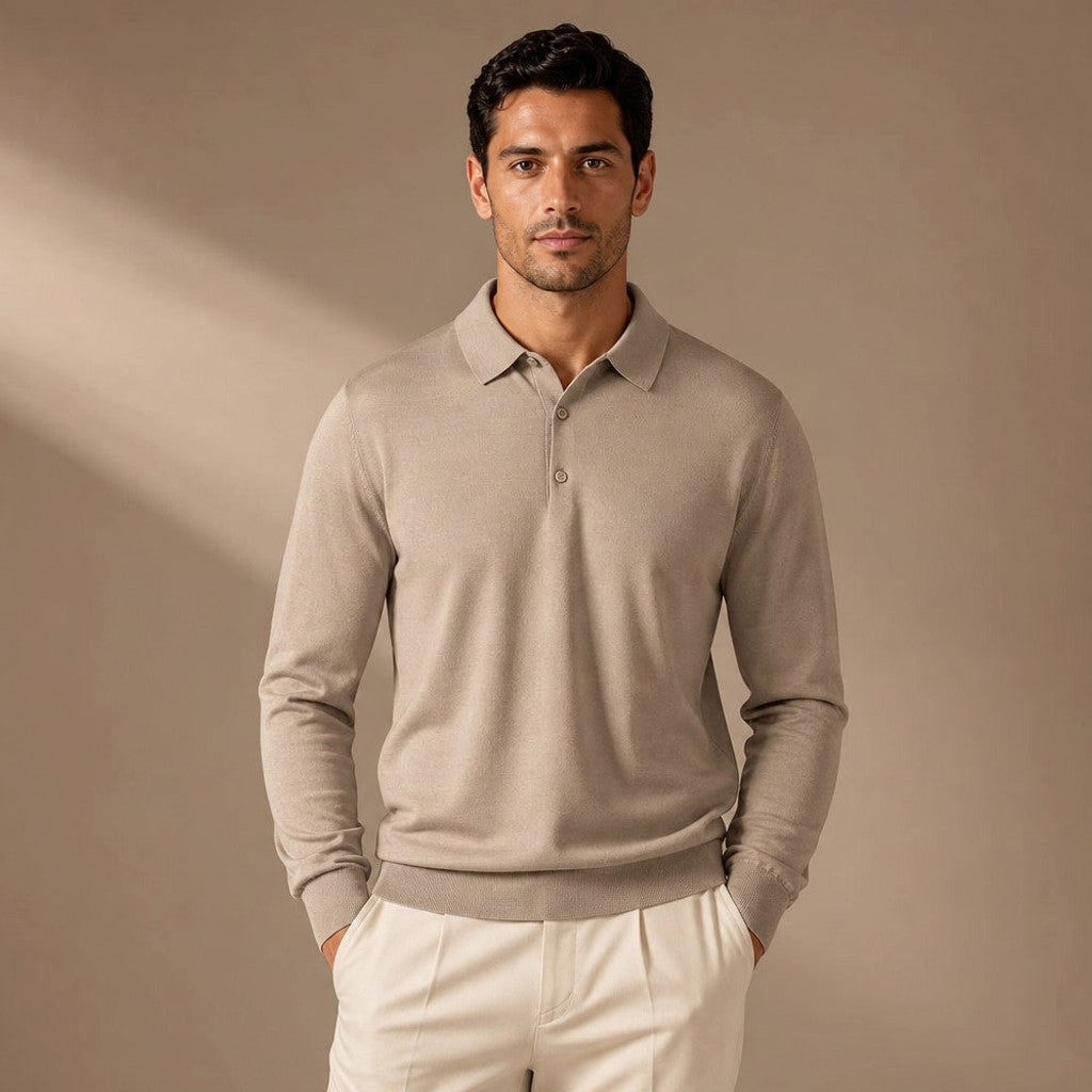 Dudley | Wool Polo Long Sleeve Knit Collar – Product Photo