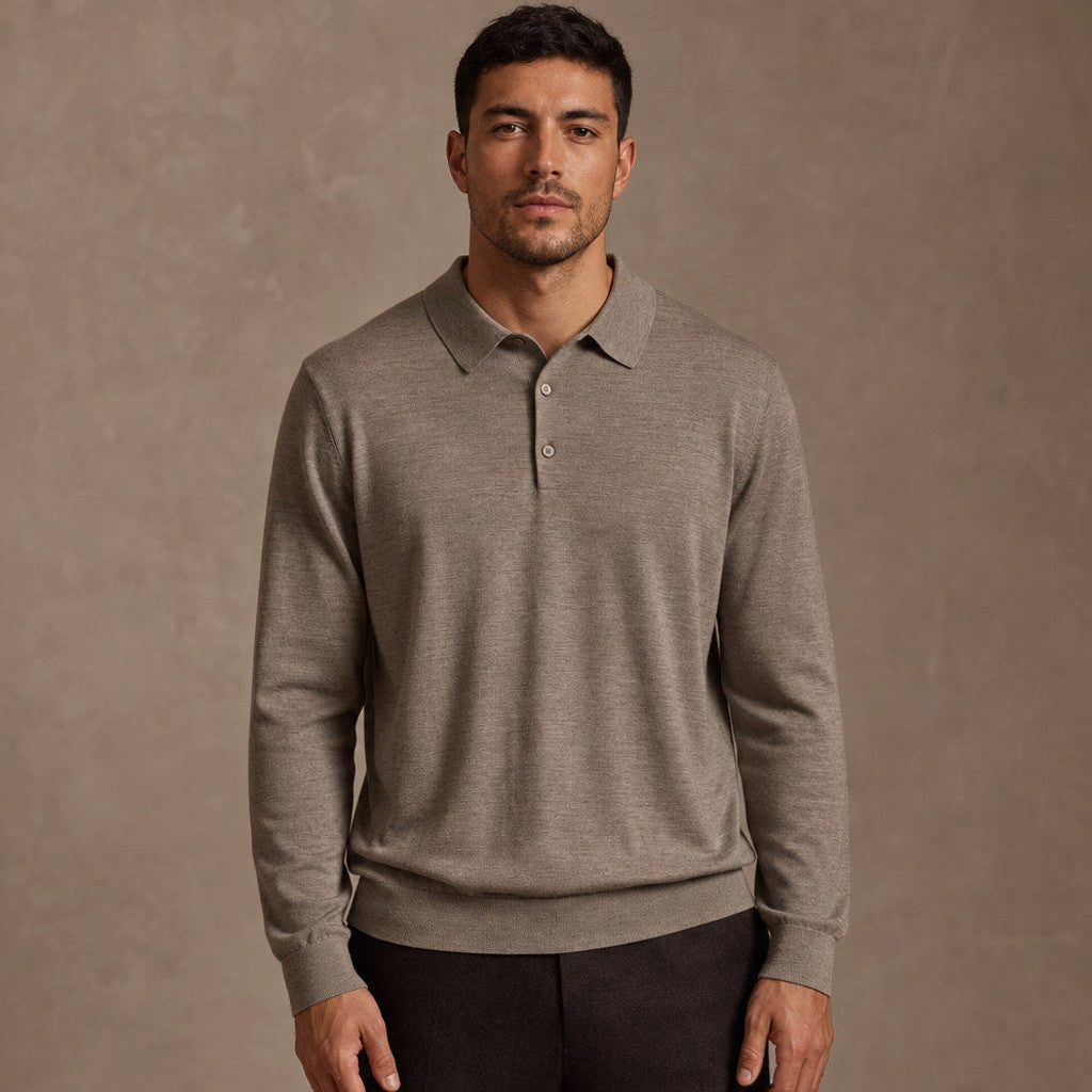 Dudley | Wool Polo Long Sleeve Knit Collar – Product Photo