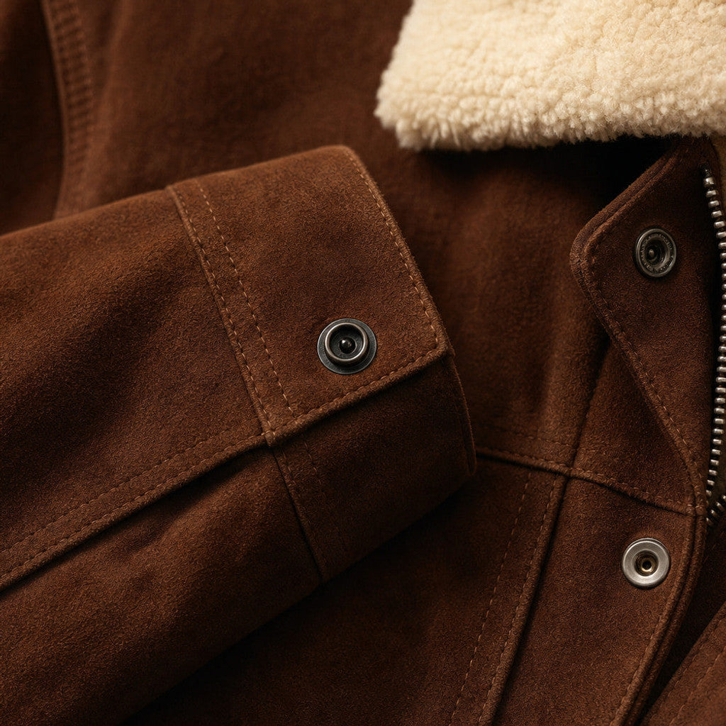 Eldric | Suede Leather Jacket Shearling Collar – Product Photo