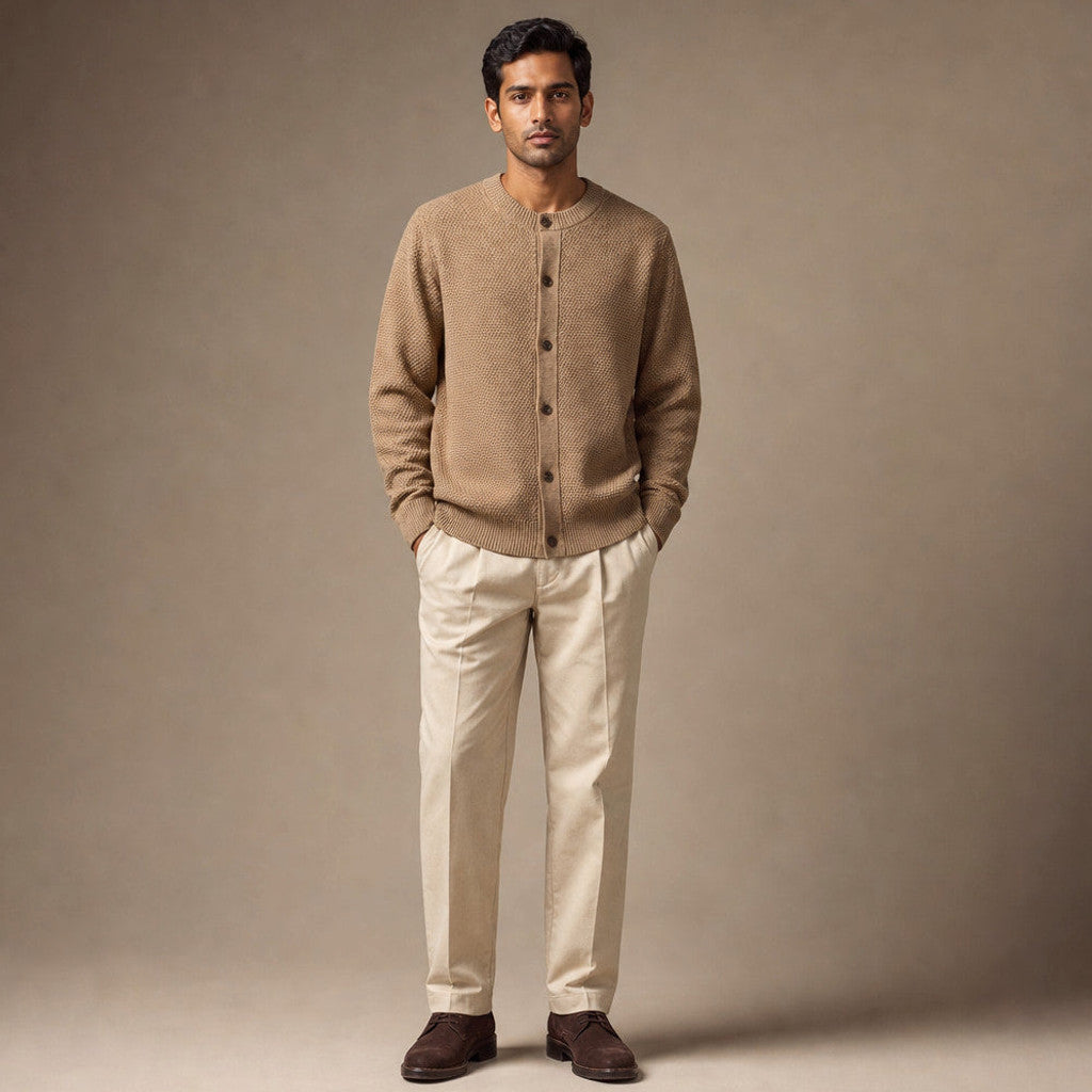 Emmett | Wool Cardigan Seed Stitch Button Front – Product Photo