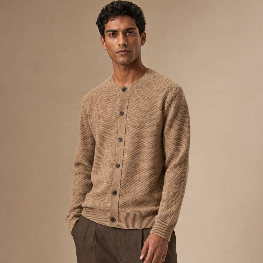 Emmett | Wool Cardigan Seed Stitch Button Front – Product Photo